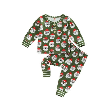 

TOPGOD Boys Girls Christmas Pajamas Set Santa Claus Print Long Sleeve Crew Neck Tops with Pants