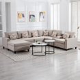 thumbnail image 4 of Nolan Beige Linen Fabric 7Pc Reversible Chaise Sectional Sofa with a USB, Charging Ports, Cupholders, Storage Console Table and Pillows and Interchangeable Legs, 4 of 4