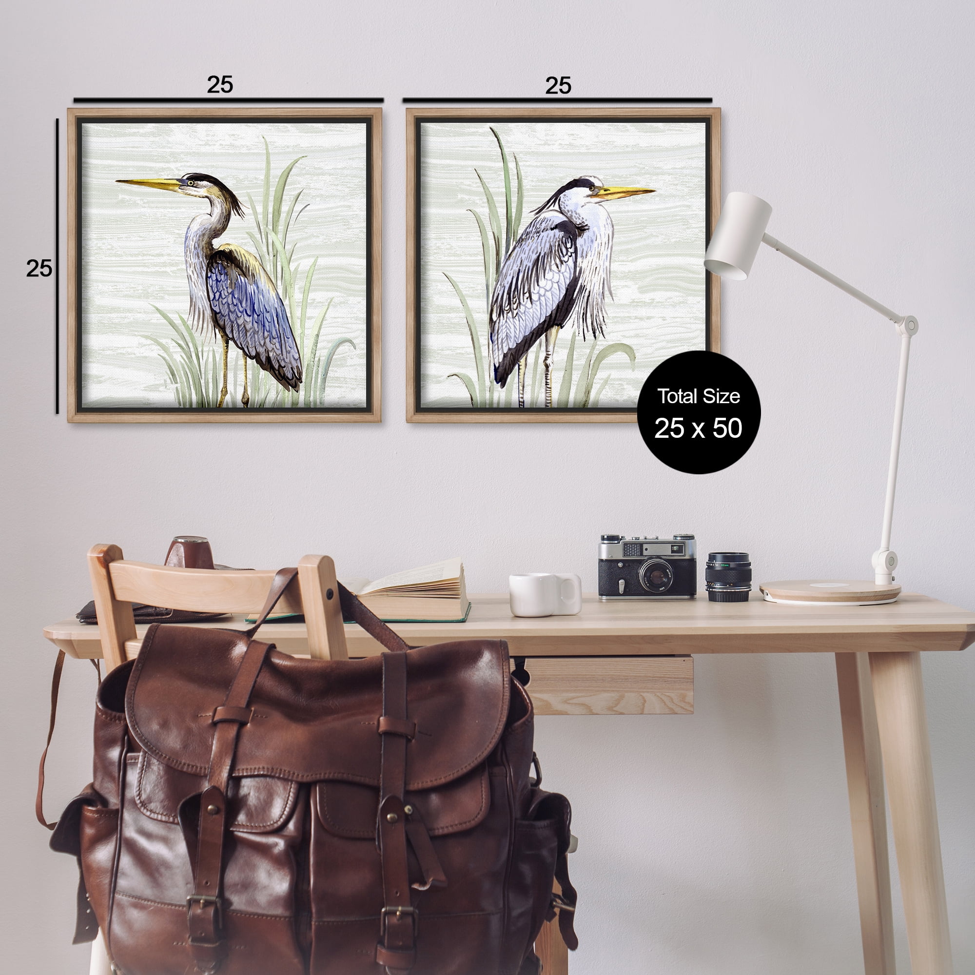 Stupell Industries Coastal Birds on Birch Animals Painting Brown Floater Framed Canvas Art Print Wall Art, 25 x 25, Set of 2