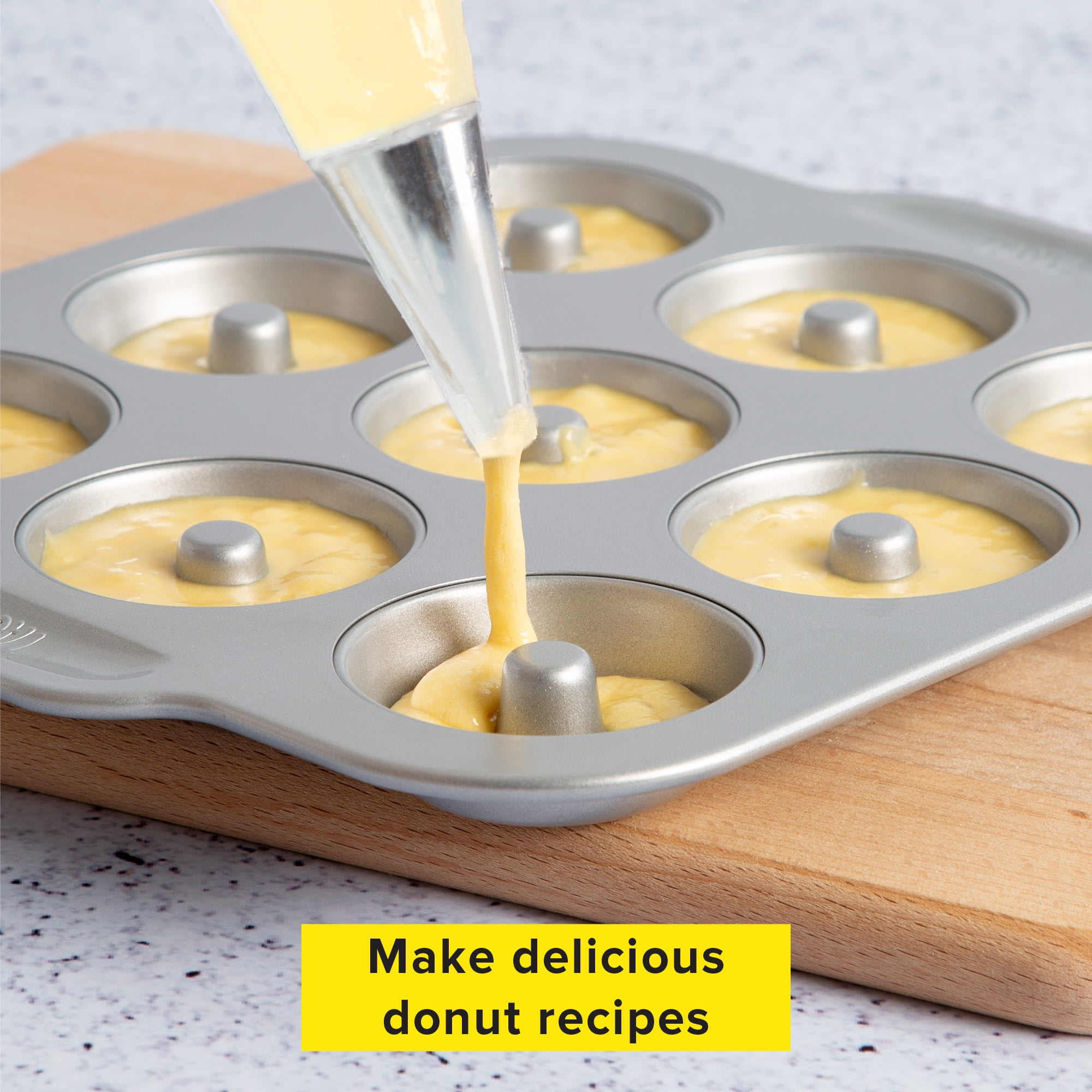 Tasty 2 Piece Carbon Steel Non-Stick Kitchen Donut Baking Pans, 9 Cup