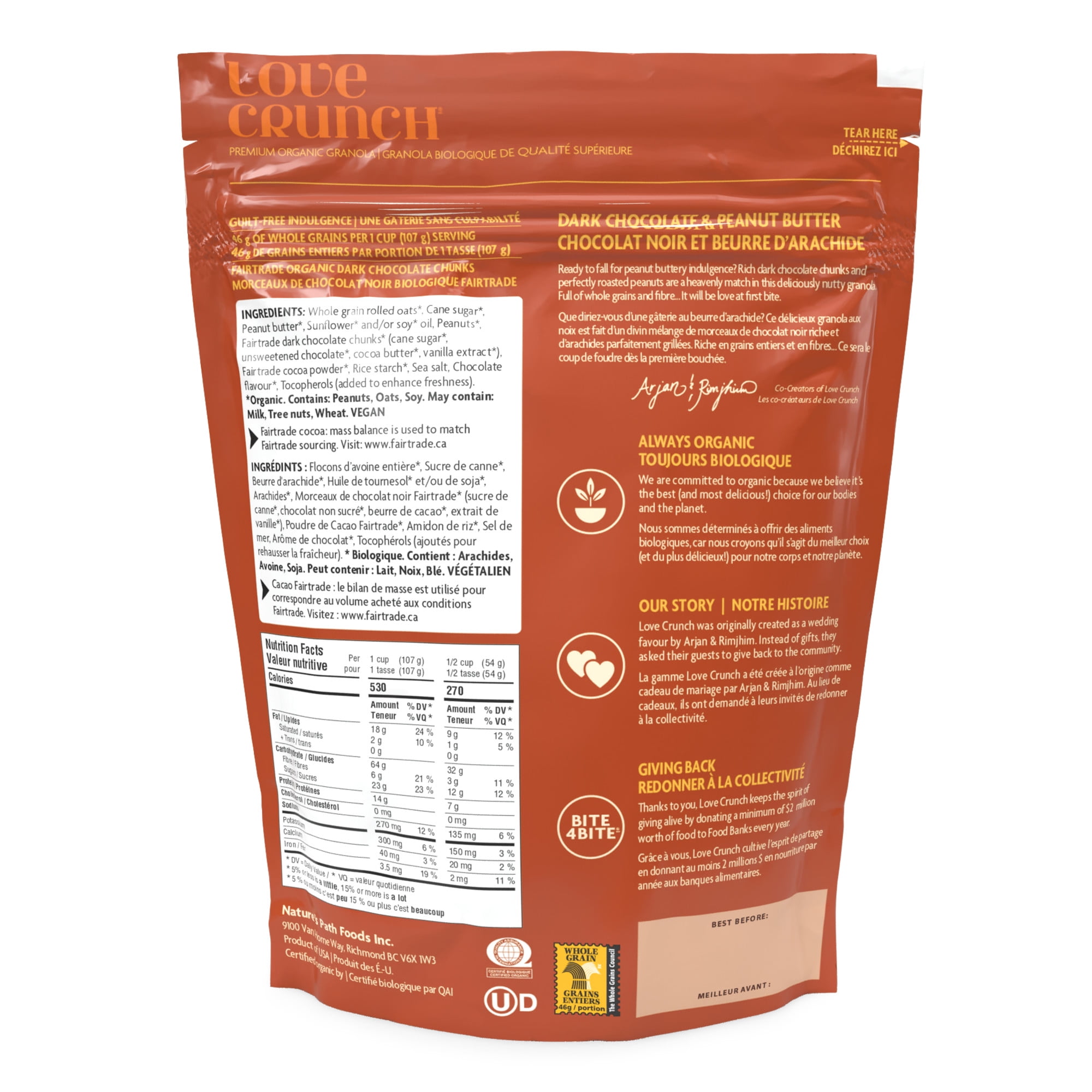 Love Crunch Dark Chocolate and Peanut Butter Premium Organic Granola, 325 g