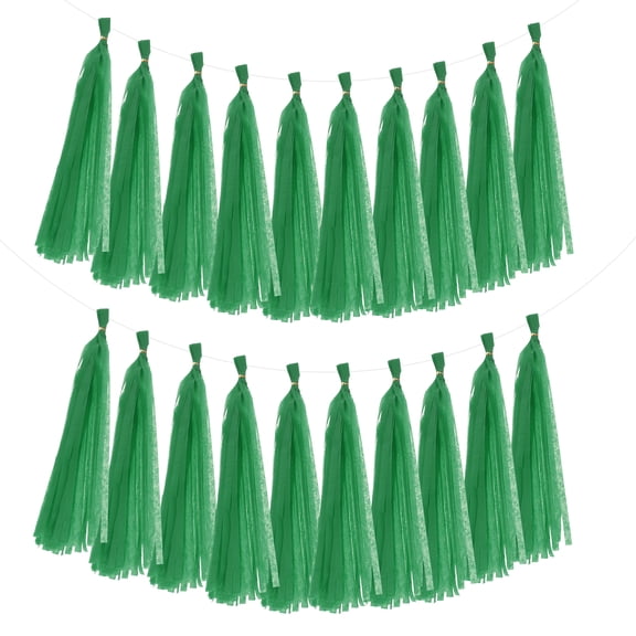 Uxcell 20Pcs Dark Green Tassel Garland 14.6 x 9.4" Tissue Paper Tassel Banner
