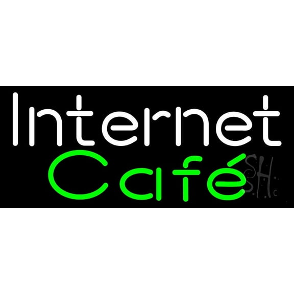 Internet Cafe LED Neon Sign 10 x 24 - inches, Clear Edge Cut Acrylic Backing, with Dimmer - Bright and Premium built indoor LED Neon Sign for Computer & Electronics store decor.