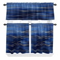 thumbnail image 2 of Kitchen Window Curtains Valance and Tier Set, Abstract Deep Blue Sea Golden Line Rod Pocket Tier Curtain Valance Set, Modern Marble Texture Light Filtering Cafe Curtains for Bedroom Living Room, 2 of 9