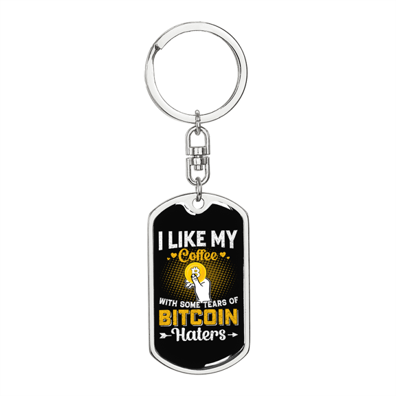I Like My Coffee Crypto Stainless Steel or 18k Gold Premium Swivel Dog Tag Keychain