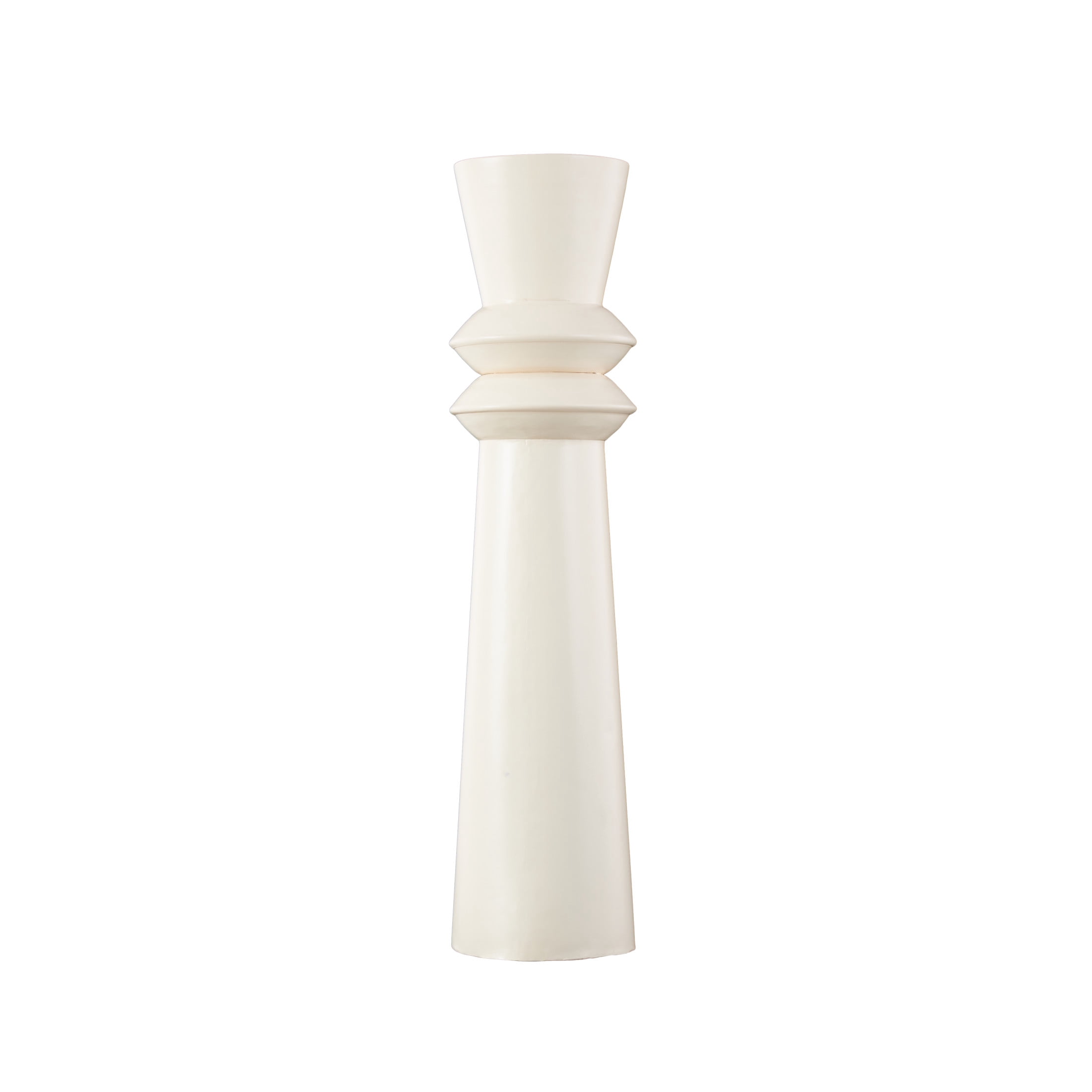 DecMode 32" Tall Art Deco Fluted Floor Cream Metal Vase