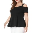 thumbnail image 5 of Unique Bargains Women's Plus Size Off Shoulder Peplum Summer High Waist Top 1X Black, 5 of 7