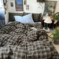 thumbnail image 1 of JOLUSERE Blue Brown Plaid Duvet Cover Queen Set, 3-Piece Vintage Grid Checkered Pattern Soft Comforter Cover, 1 of 10