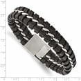 thumbnail image 4 of Stainless Steel Brushed And Polished Black Leather 9In Bracelet (9 X 16) Made In China -Jewelry By Sweet Pea, 4 of 7