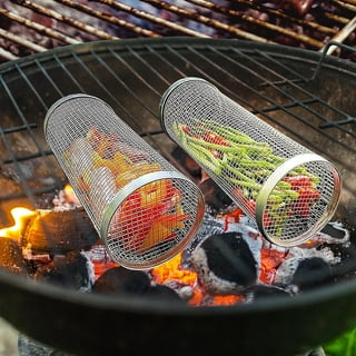  Rolling Grilling Baskets For Outdoor Grill Bbq Net Tube  Stainless Steel Large Round Mesh Barbecue Accessories Wire Cylinder Cage  Picnic Cooking Camping Basket For Veggies Vegetable Fish Meat