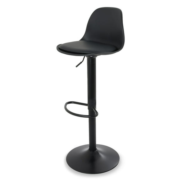 Silla para Bar y Barra de Cocina con Respaldo y Reposapies de Altura Ajustable Banco Taburete Giratorio con Asiento Acolchado de Diseño Moderno Full Black