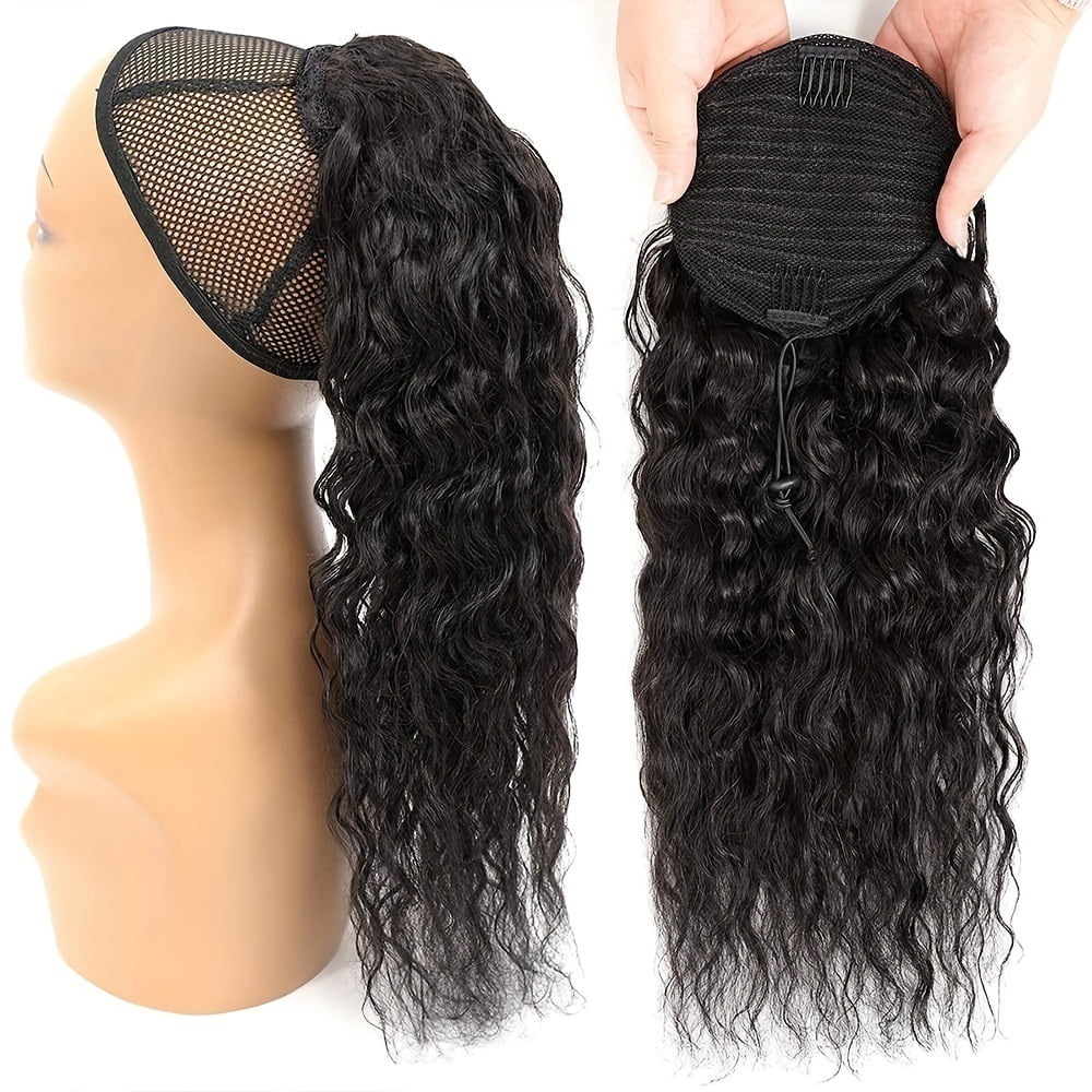 Indian Remy Hair Water Wave Ponytail Hairpiece 8-28 Inch Human Hair Drawstring Ponytail Clip in Hair Extensions