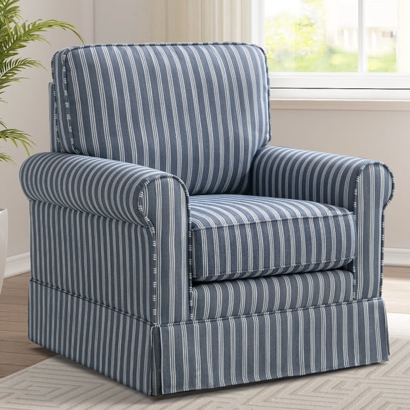 Bonzy Home 360° Swivel Accent Chair, Modern Armchair with Thick Padded Backrest & Seat Cushion, Fabric Upholstered Arm Chairs for Reading, Single Sofa Chairs for Living Room, Bedroom, Blue Stripe