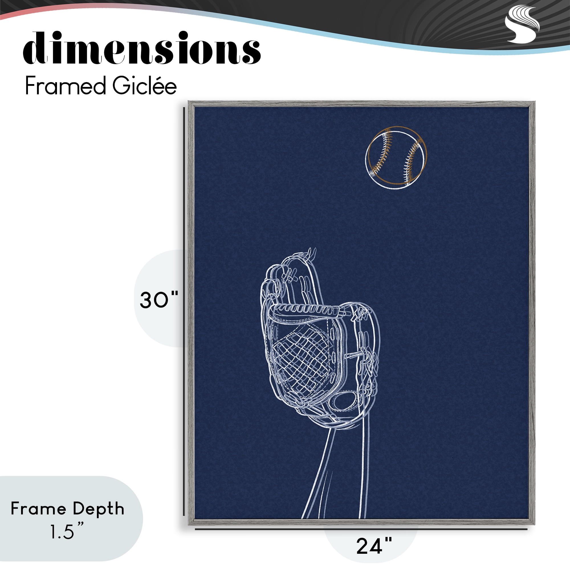 Stupell Industries Baseball Lines Contour Gray Framed Giclee Art, design by Marcus Prime