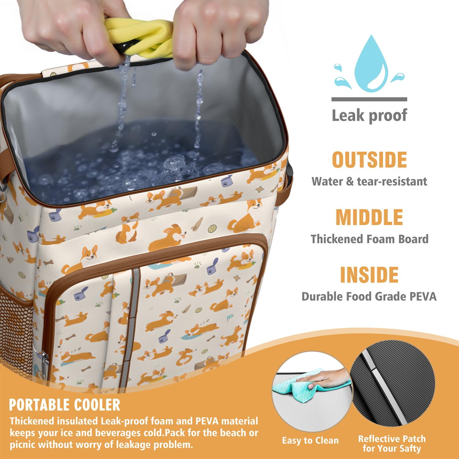 Travel Cooler Bag - Cartoon Corgi Camping Beer Cooler Backpack with Bottle Opener- Waterproof Insulated Picnic Backpacks - Cooler Bag for Beach