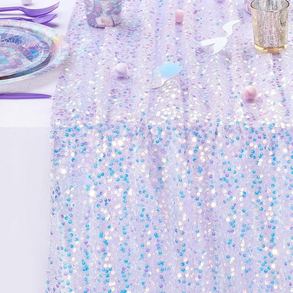 Jademall Iridescent Sequin Table Runner, 25"x118" Polyester Table Cloth for Party Decorations, Glittery Table Accent for Mermaids Theme, Birthdays, Weddings, Anniversaries - Purple (63x300cm)