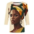 thumbnail image 4 of Brnmxoke Women's 2025 Fashion Tops 3/4 Sleeve T-Shirts Vintage Crewneck Black History Afro American Basic Business Tees Loose Blouses Multicolor,XXXL, 4 of 5
