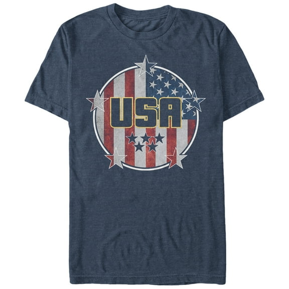 Men's Lost Gods Fourth of July USA Flag Circle Graphic Tee Navy Blue Heather Small