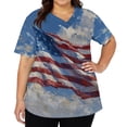 thumbnail image 3 of Iaqnaocc 4th of July Scrub Tops Women Patriotic Plus Size American Flag Stars Striped Nursing Uniform Trendy V-Neck Side Slits Scrub Tops Independence Day Short Sleeve Medical Workwear White L, 3 of 5
