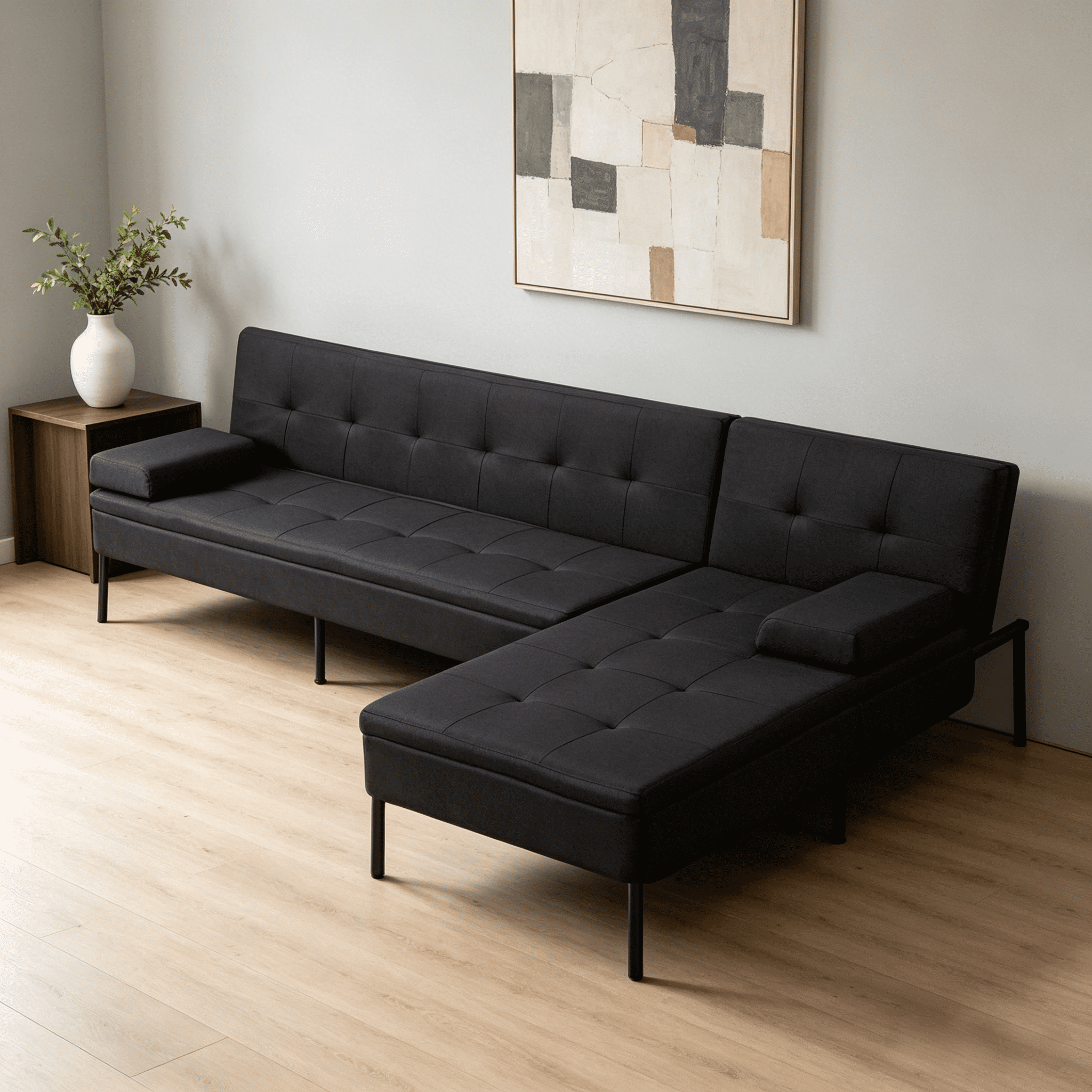 BSHTI 89.4" Convertible L-Shaped Sectional Sofa Bed with Reversible Chaise, 5-Position Adjustable Backrest, All-Iron Frame & 2 Armrest Cushions, Sectional Couches for Living Room