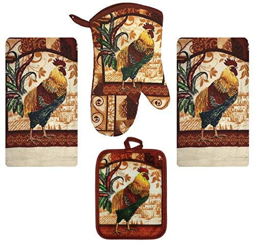 Select Kitchen Farm Fresh Rooster Theme Linen Set  Placemats Stove Top Covers 
