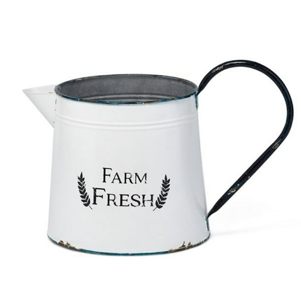 14” White and Black "FARM FRESH" Large Decorative Pitcher with Handle