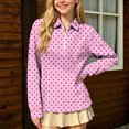 thumbnail image 6 of hotojiny Girls Long Sleeve Shirt Half Zip Collar Polka Dot Print Casual Loose Pullover Sports Top for Fall Winter(Hot Pink,12-13 Years), 6 of 7