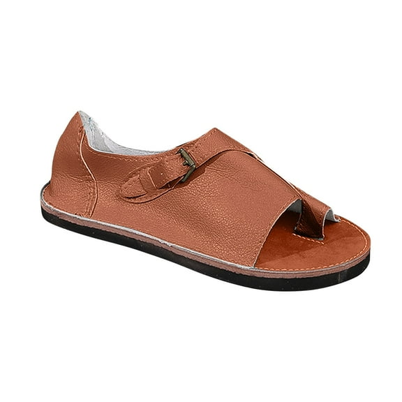RUIYANQI Women's Toe Loop Strap Flat Sandals Adjustable Buckle Open Toe Shoes Casual Summer Beach Footwear Comfortable Outdoor Walking Slippers Trendy Fashion for Daily Wear