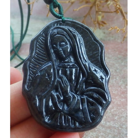 Black Natural A Jade jadeite pendant Virgin Mary Necklace 699766 TN