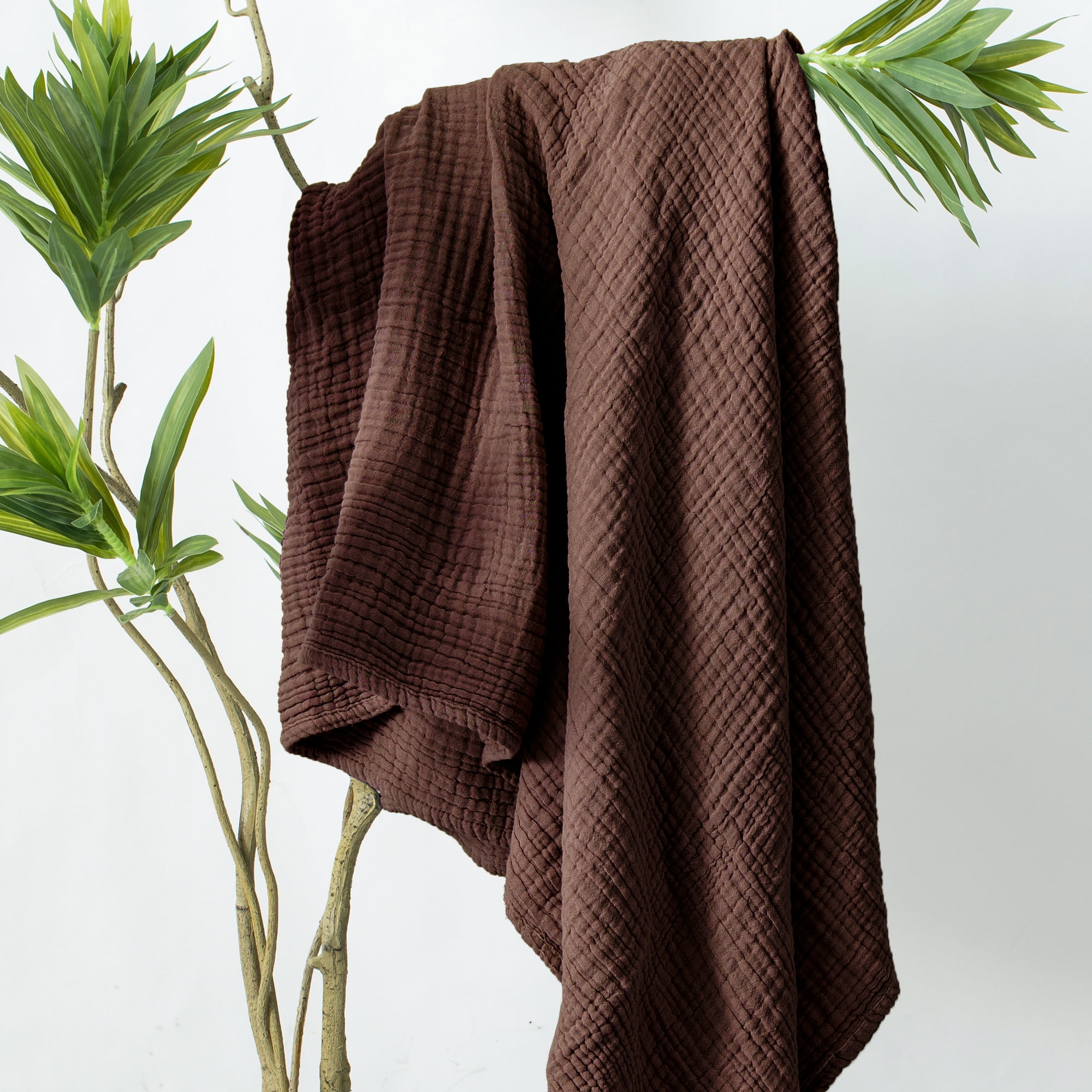 Carriediosa 100% Cotton Muslin Throw Blanket Gauze Blankets for Adults Soft Throws for Bed and Couch, 70" x 80" Dark Brown