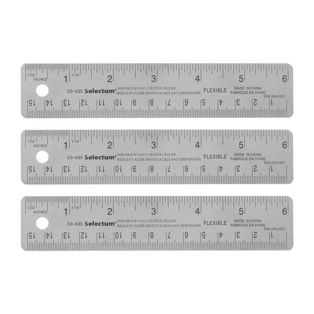 Unique Bargains 3pcs Stainless Steel Rulers with Non-Skid Backing 15cm/6' Inch and Metric Metal Ruler