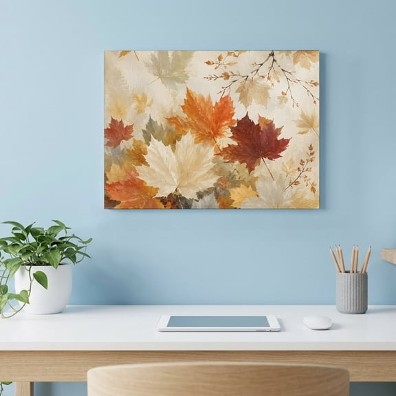 Fall Foliage Canvas Wall Art, Rustic Farmhouse Orange Gold Maple Leaf Slender Twig Wall Art Prints Artwork Framed Canvas Ready to Hang Art Pictures for Living Dining Room Bedroom Hallway 24" x 18"