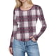 thumbnail image 3 of RKSTN Crewneck Shirts for Women Oversized Plaid Print Slim Ribbed Knitted Long Sleeve T Shirts Top Womens Casual Plus Size Round Neck Checkered Printed Stretch Loose Comfy Tee Fall Spring Clothes, 3 of 7