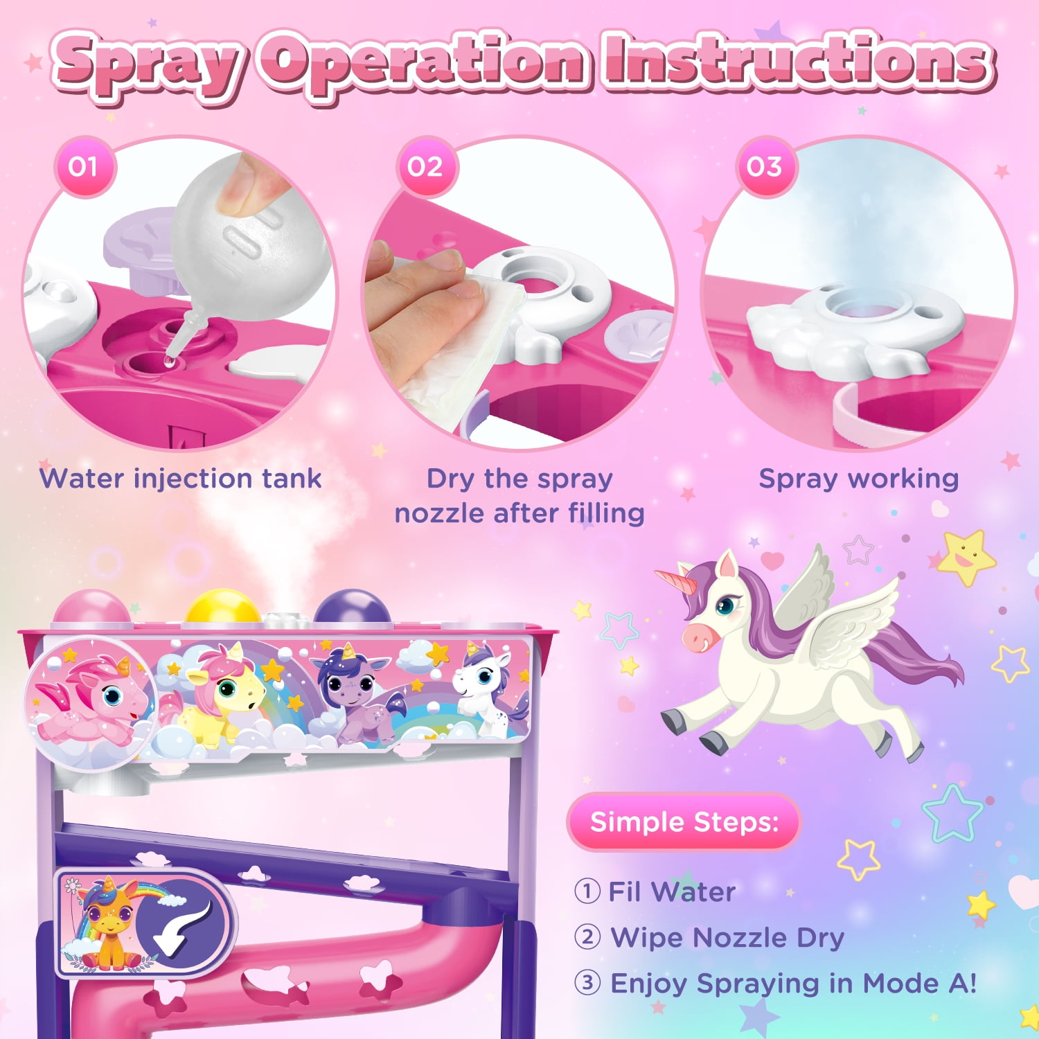 UQN Ball Drop Toys for 1 Year Old, Stacking Toys Drop Ball Tower for Toddlers 1-3, Baby Unicorn Toy with Light Music Spraying, Drop Ball Baby Toy, Birthday Gifts for Girl Boy Age 6-18 Months Old