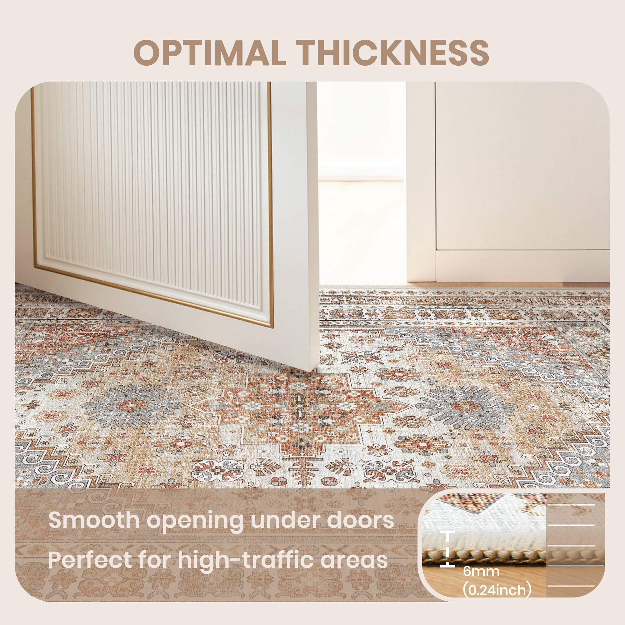Roxstand Washable Area Rugs 3x5, Stain Resistant Lightweight Vintage Rugs for Living Room, Non Skid Farmhouse Bedroom Rugs(3'x5', Vintage03-Orange)