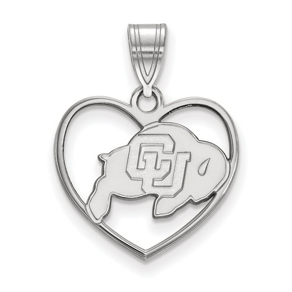 Sterling Silver LogoArt University of Colorado Buffalo Heart Pendant Charm
