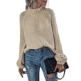 thumbnail image 2 of Suéteres de Cuello Alto para Mujer, Suéteres Casuales de Larga, Suéteres Sueltos de Punto Grueso. Albaricoque L, 2 of 10