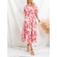 thumbnail image 3 of Caoirhny Women's Summer Casual Beach Dress Short Sleeve Floral Print Long Dress Ruched Boho Dress, 3 of 9