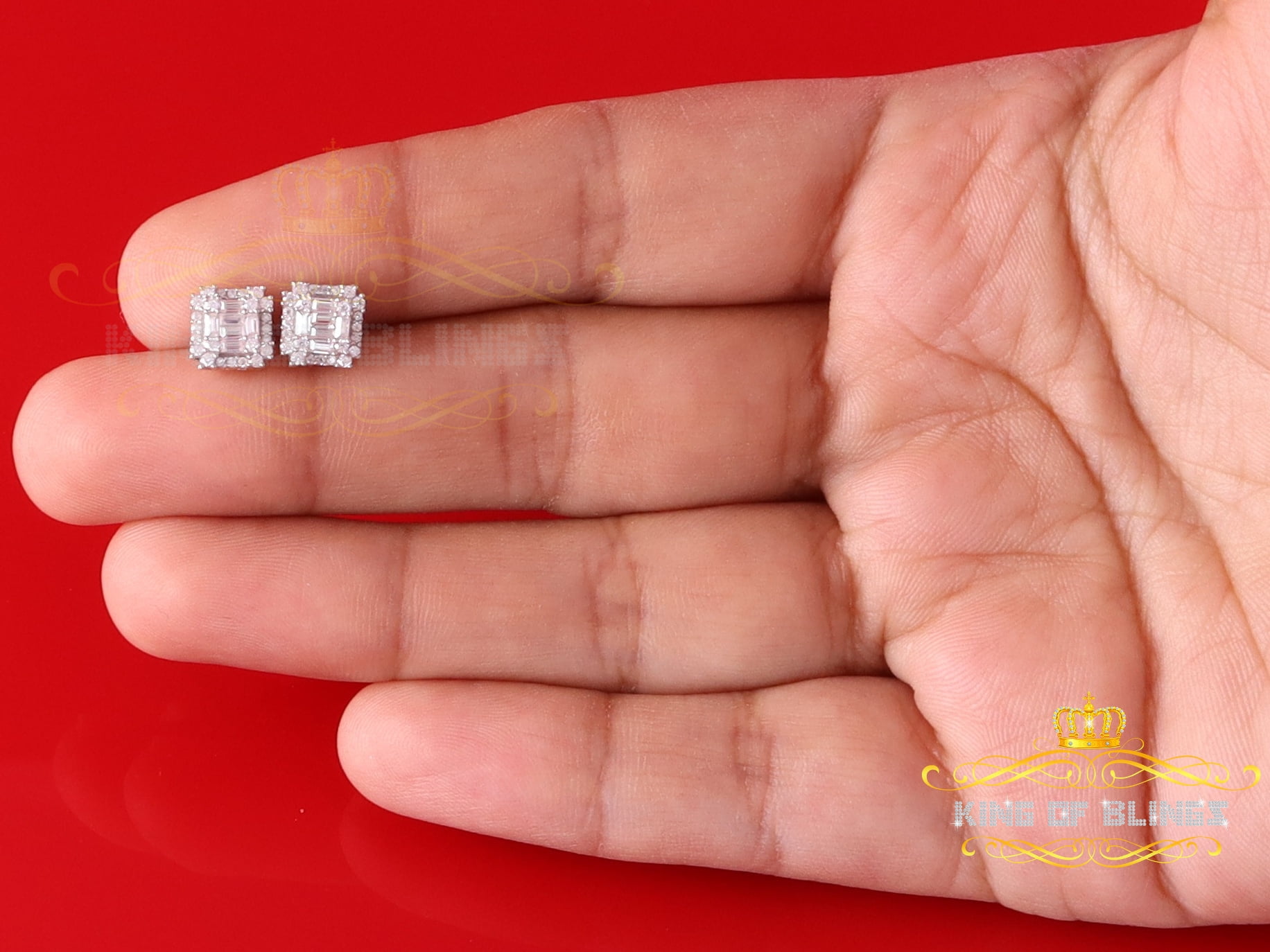 King of Bling's Men's/Women's 925 Silver Yellow 0.50ct VVS 'D' Moissanite Baguette Stud Earrings