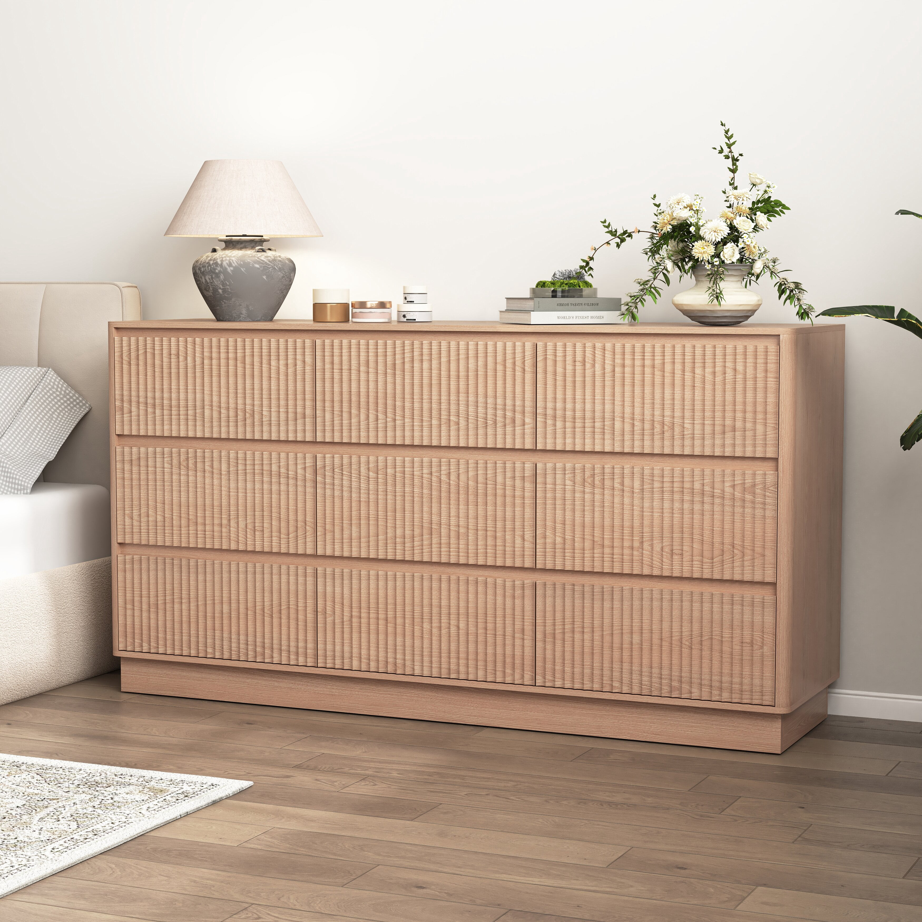 Mintazer 9 Drawers Dresser for Bedroom, Storage Chest of Drawers, Wide Closet Dressers for Hallway, Entryway, Living Room, Natural