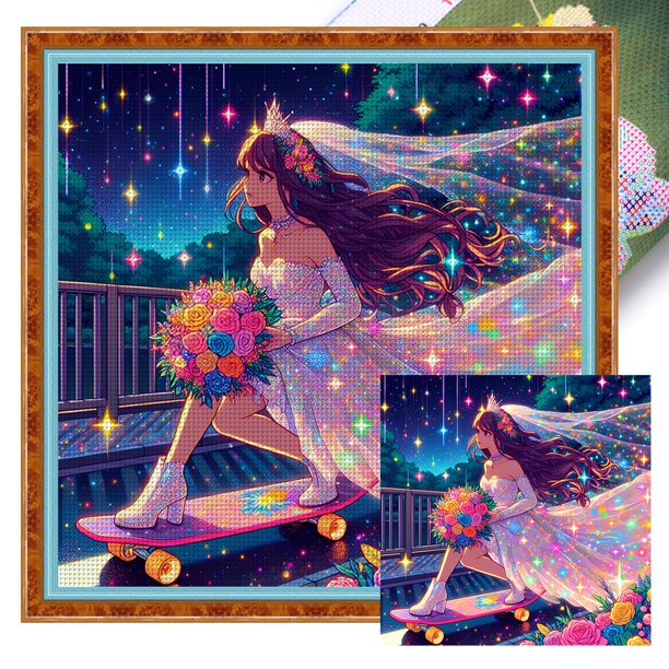 (2) Hilo Algodón Ecológico Bordado 11CT 3 Hebras Impresión 50x50cm Kit Serie Personajes Punto Cruz Diosa Brillante