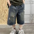 thumbnail image 6 of Kids Skateboard Denim Shorts Y2k Boys Ripped Baggy Jeans Jorts Streetwear Casual Shorts Loose Fit Hip Hop Five Point Pants, 6 of 9