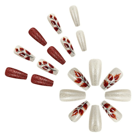 Thanksgiving Maple Leaves Press On Nails False Nails Full Coverage 24pcs on Nails for Fall Fashion Acrylic Nails