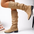 thumbnail image 6 of Women's Slouchy Knee High Boots Pointed Toe Chunky Flat Heel Riding Combat Tall Pull On Boots Khaki 9.5(43), 6 of 7