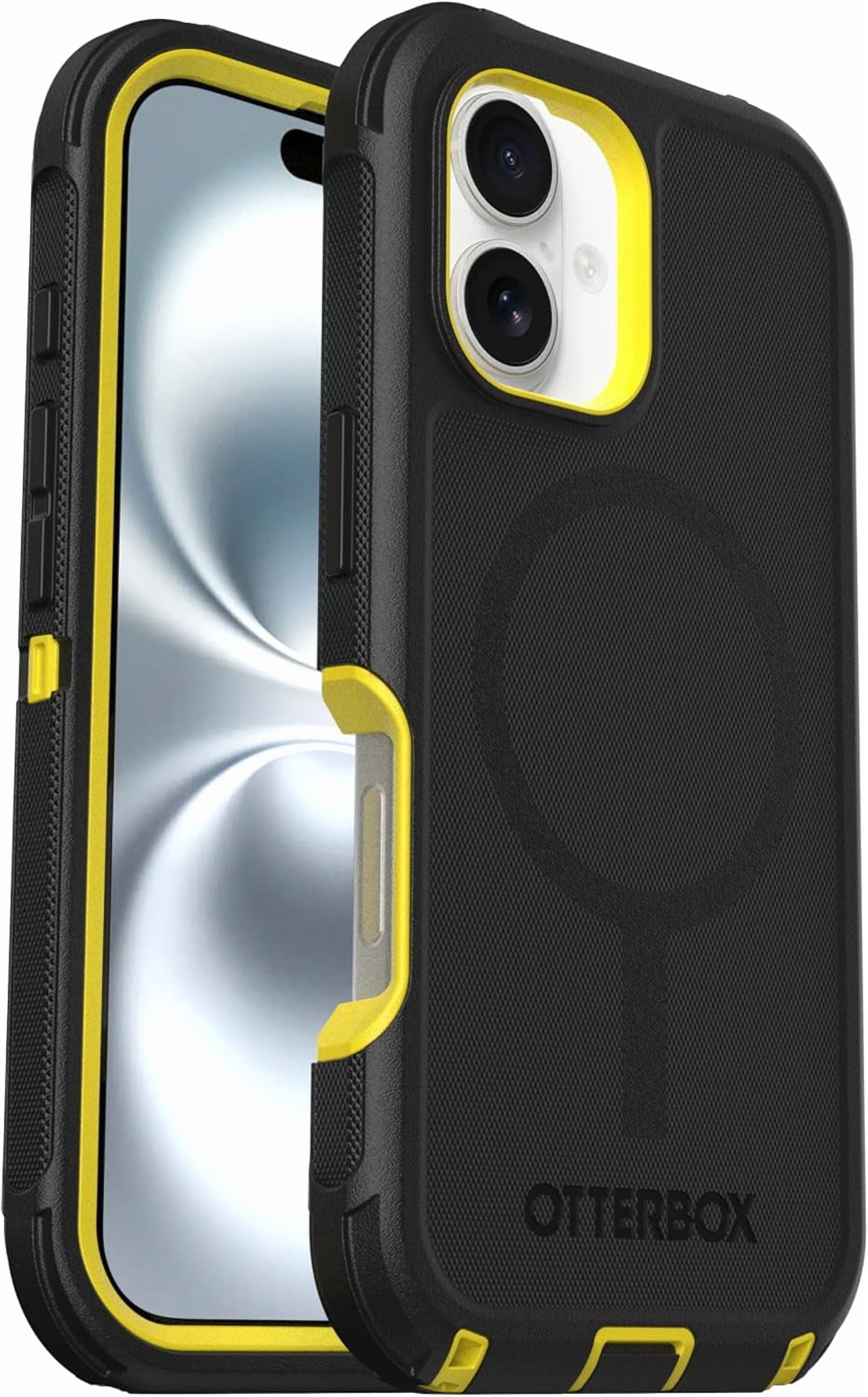 OtterBox iPhone 16 (Only) Defender Series MagSafe Case, Night Rever (Yellow & Black),Holster Clip Included, Built-in Magnets, Screenless, Rugged & Durable, with Port Protection, Non-Retail Packaging