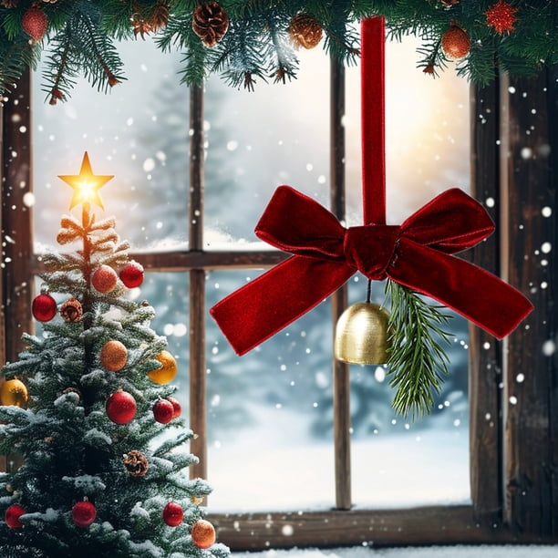 xihome Adorno colgante de campanilla de viento con lazo navideño de franela afelpada para decorar el rbol de Navidad y fiestas.