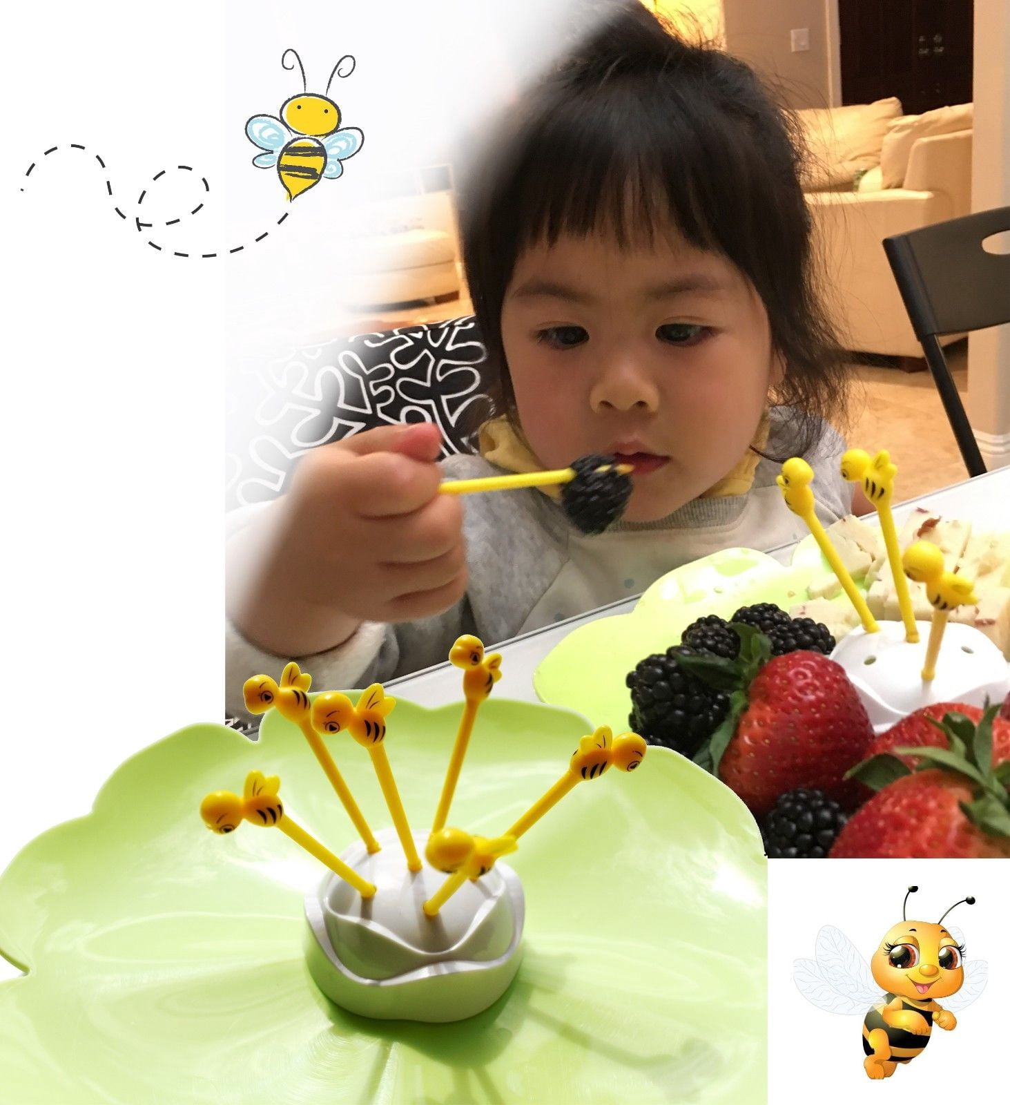 For Your Love Fruit Tray Candy Serving Plate with Cute Bee Picks EHD