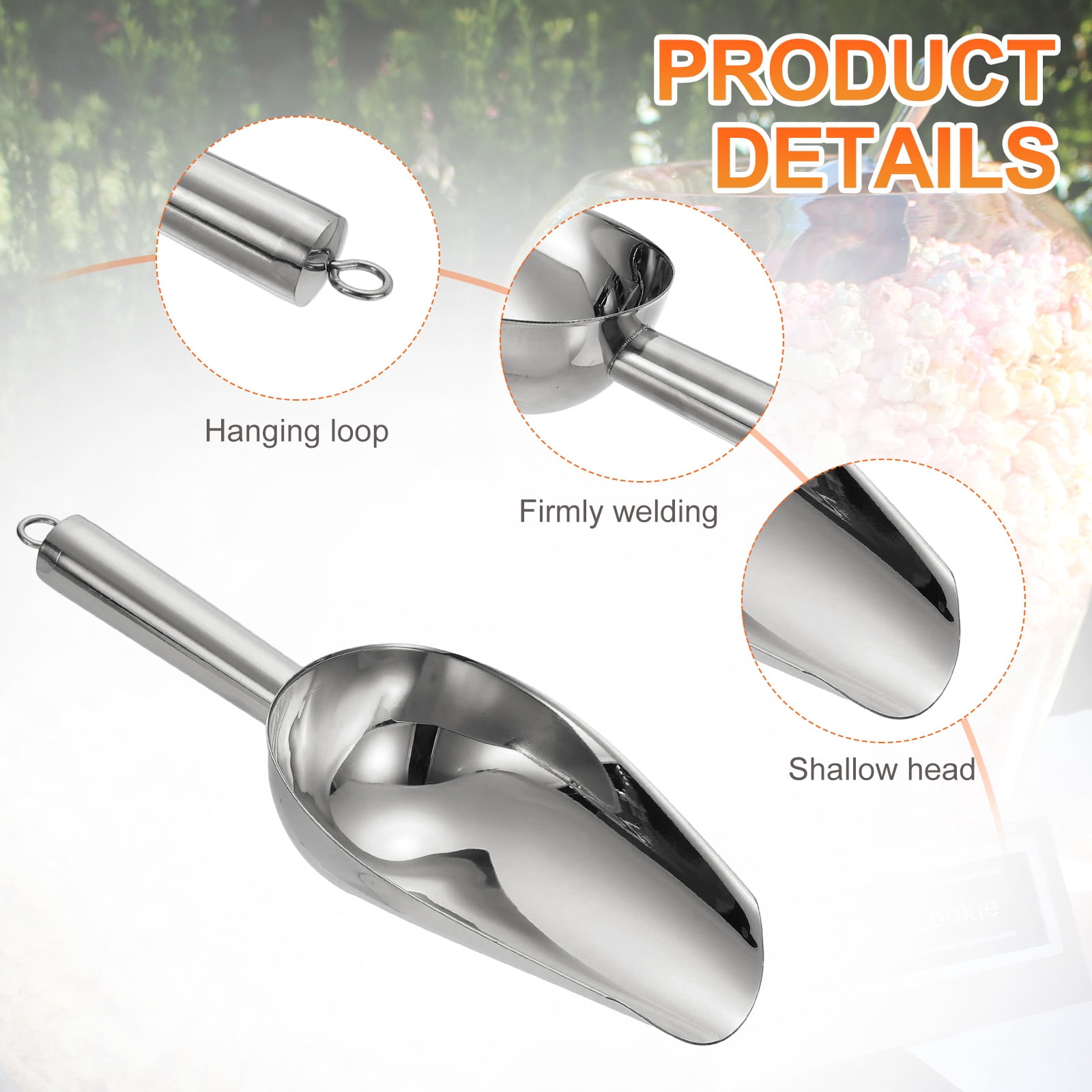 4pcs Metal Ice Scoop, 9.8" x 3.5"Stainless Steel Ice Scooper for Home Bar Use, Silver