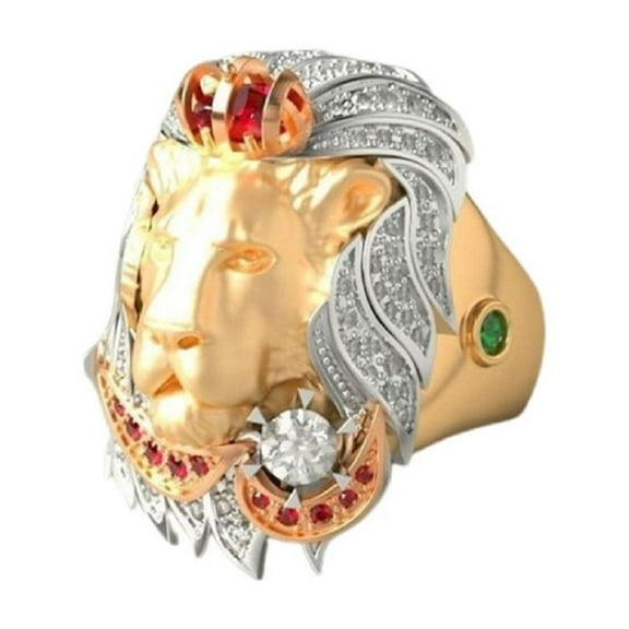 MayiaHey Lion Head Ring, Gold Lion Head Ring for Men, CZ Lion Animal Ring Lion Jewelry, Iced Out Celtic Lion Ring Hip Hop Crown Lion Band Ring Rock Lion head Ring Punk Lion Animal Ring