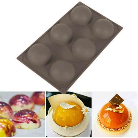 

Large 6-Cavity Semi Sphere Silicone Mold 2 Packs Baking Mold for Making Chocolate Cake Jelly Dome Mousse-Chocolate color